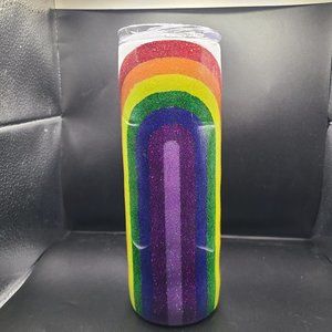 Retro Rainbow Glittered 20 oz. Skinny Tumbler